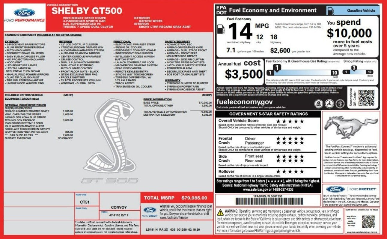 2007 - 2024 Ford/ Lincoln Window Sticker (Monroney Label) - Ford Show Parts