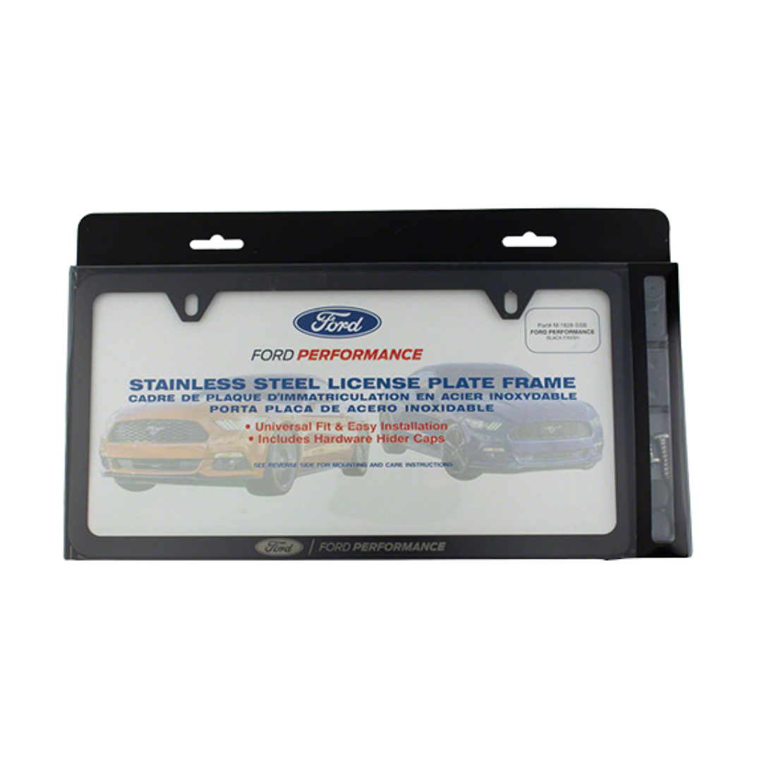 FORD PERFORMANCE SLIM LICENSE PLATE FRAME - BLACK STAINLESS STEEL - Ford Show Parts