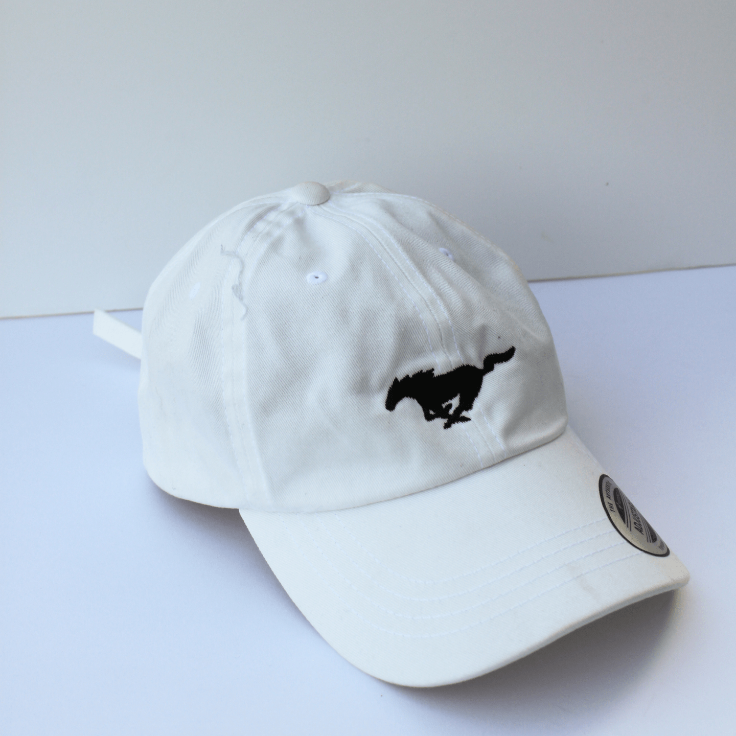 White Mustang Pony Logo Dad Hat - Ford Show Parts