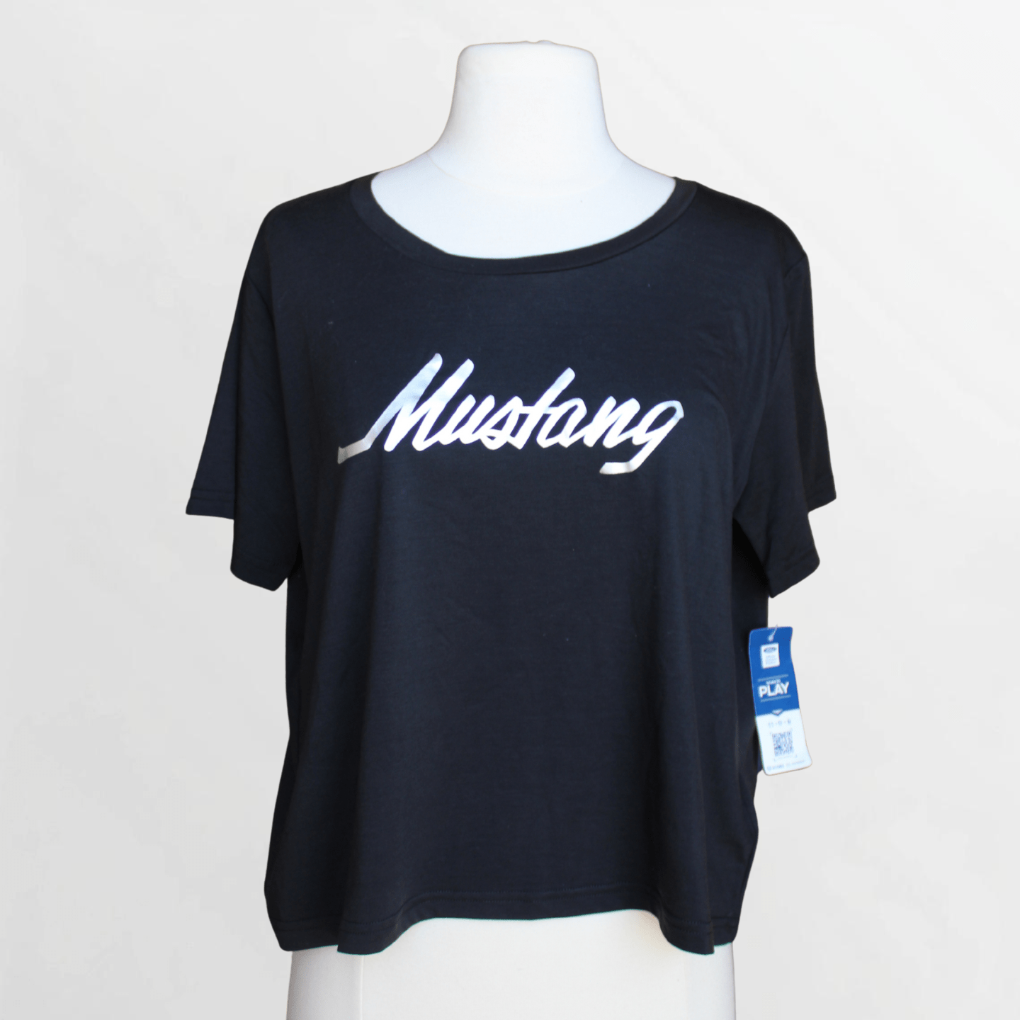 Women's Black Reflective Mustang Cropped Tee - Ford Show Parts