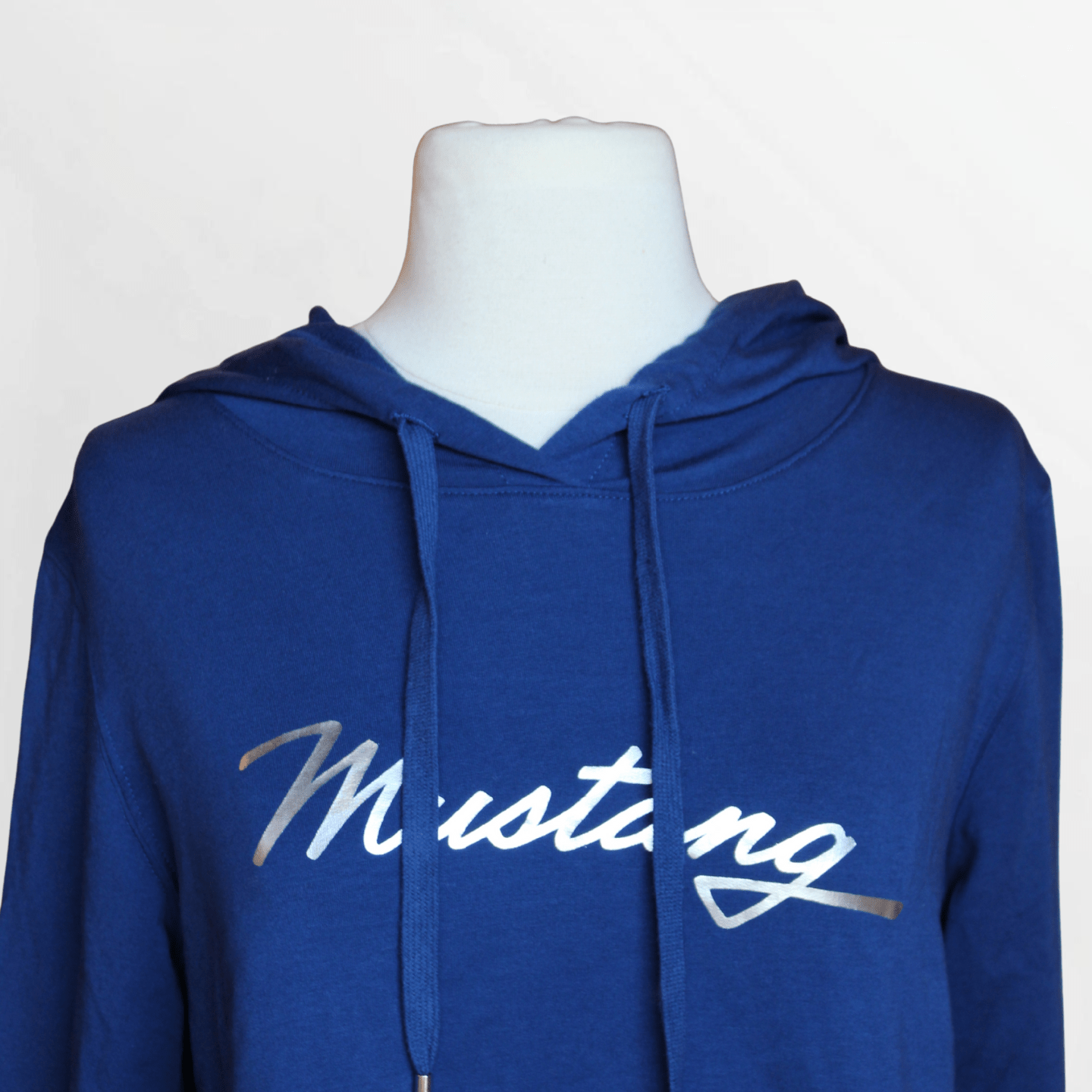 Women's Navy Mustang Script Hooded Tee - Ford Show Parts
