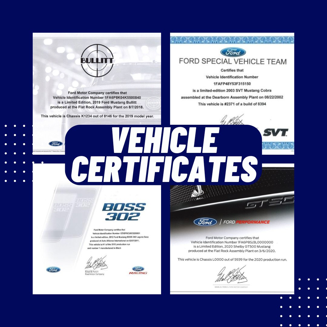 Certificates - Ford Show Parts