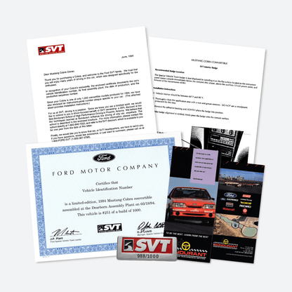 1994 SVT Cobra Indy Pace Car Certificate Package - Ford Show Parts