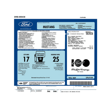 2003 - 2004 Mustang Mach 1 Window Sticker (PLEASE READ FULL DESCRIPTION) - Ford Show Parts