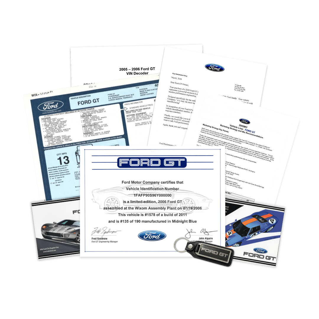 2005-2006 Ford GT Certificate Package - Ford Show Parts