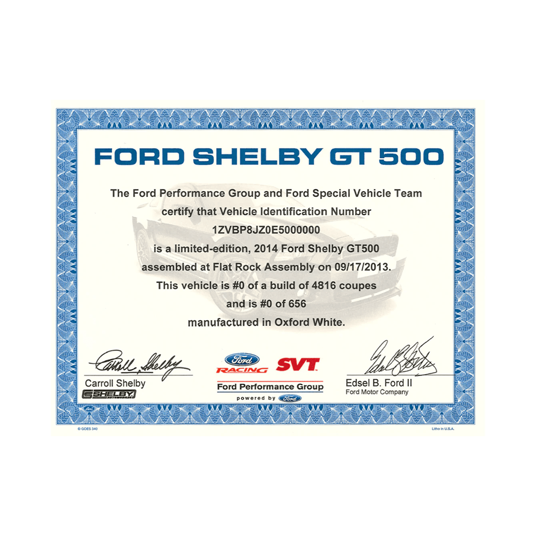 2007 - 2014 GT500 Certificate - Ford Show Parts