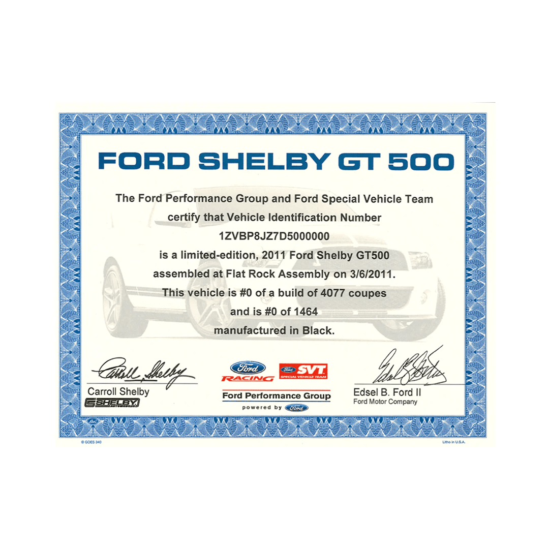 2007 - 2014 GT500 Certificate - Ford Show Parts