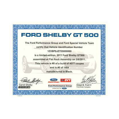 2007 - 2014 GT500 Certificate - Ford Show Parts