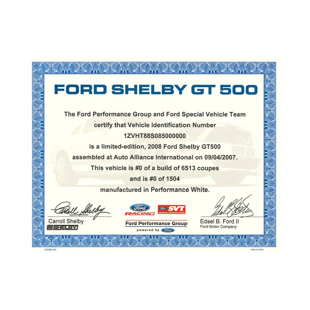 2007 - 2014 GT500 Certificate - Ford Show Parts