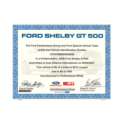 2007 - 2014 GT500 Certificate - Ford Show Parts