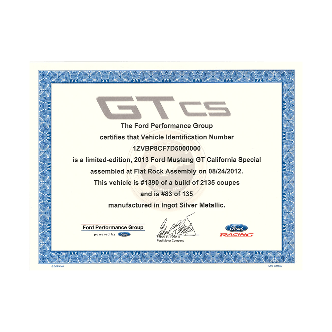 2007 - 2014 Mustang GT California Special Certificate - Ford Show Parts