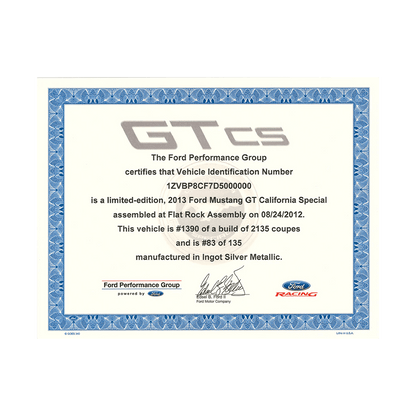2007 - 2014 Mustang GT California Special Certificate - Ford Show Parts