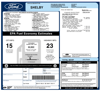2007 - 2026 Ford/ Lincoln Window Sticker (Monroney Label) - Ford Show Parts