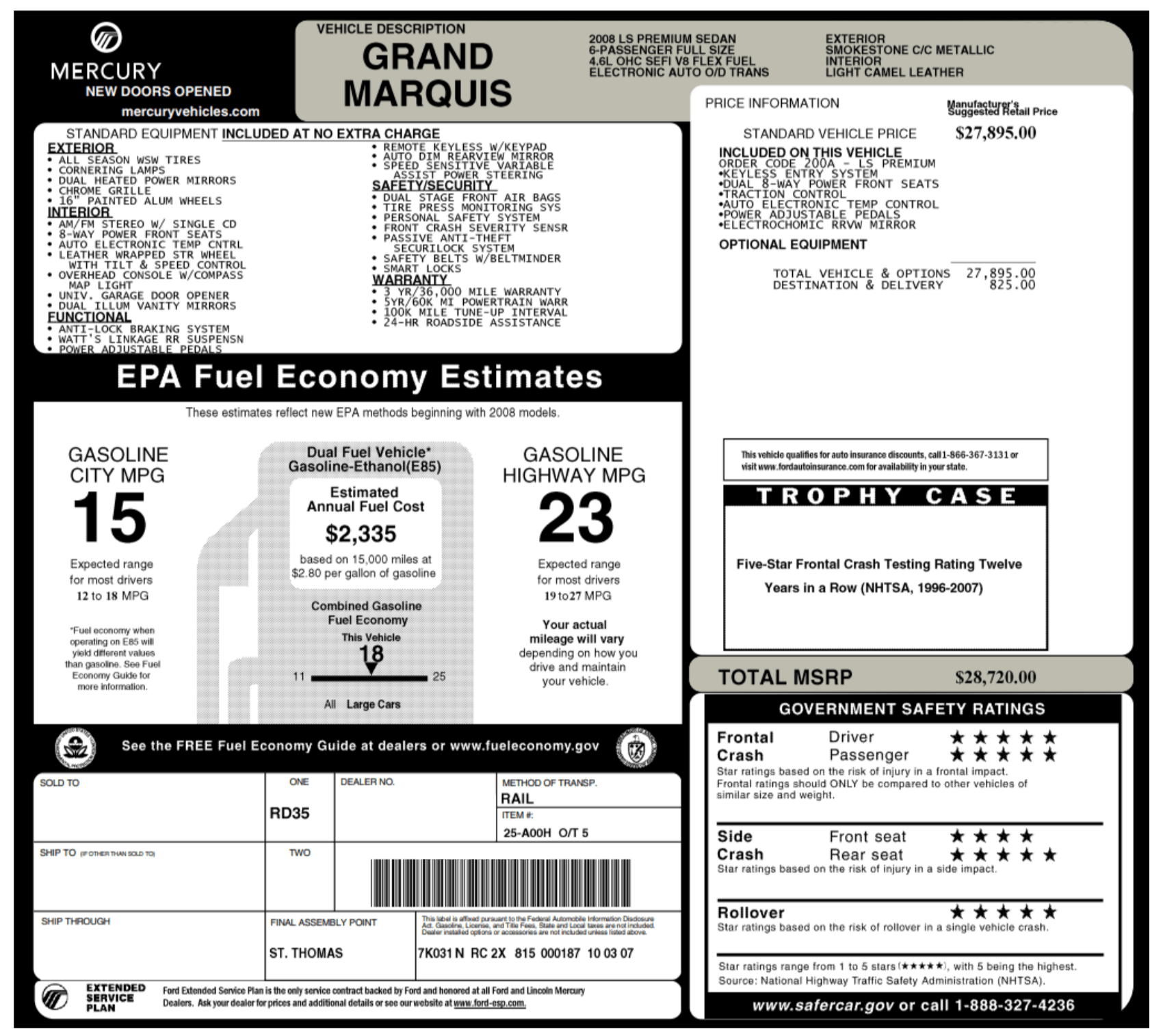 2007 - 2025 Ford/ Lincoln Window Sticker (Monroney Label) - Ford Show Parts