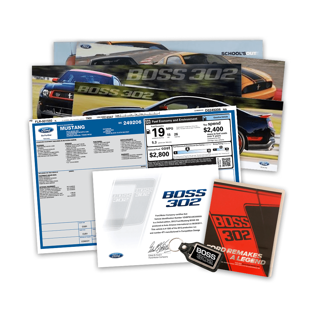 2012 - 2013 BOSS 302 Certificate Package - Ford Show Parts