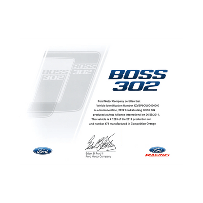 2012 - 2013 BOSS 302 Certificate Package - Ford Show Parts