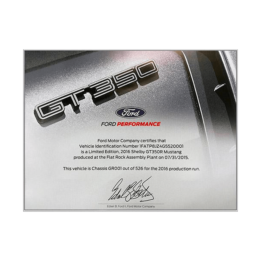 2015 - 2020 Shelby GT350 Certificate of Authenticity - Ford Show Parts