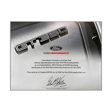 2015 - 2020 Shelby GT350 Certificate of Authenticity - Ford Show Parts