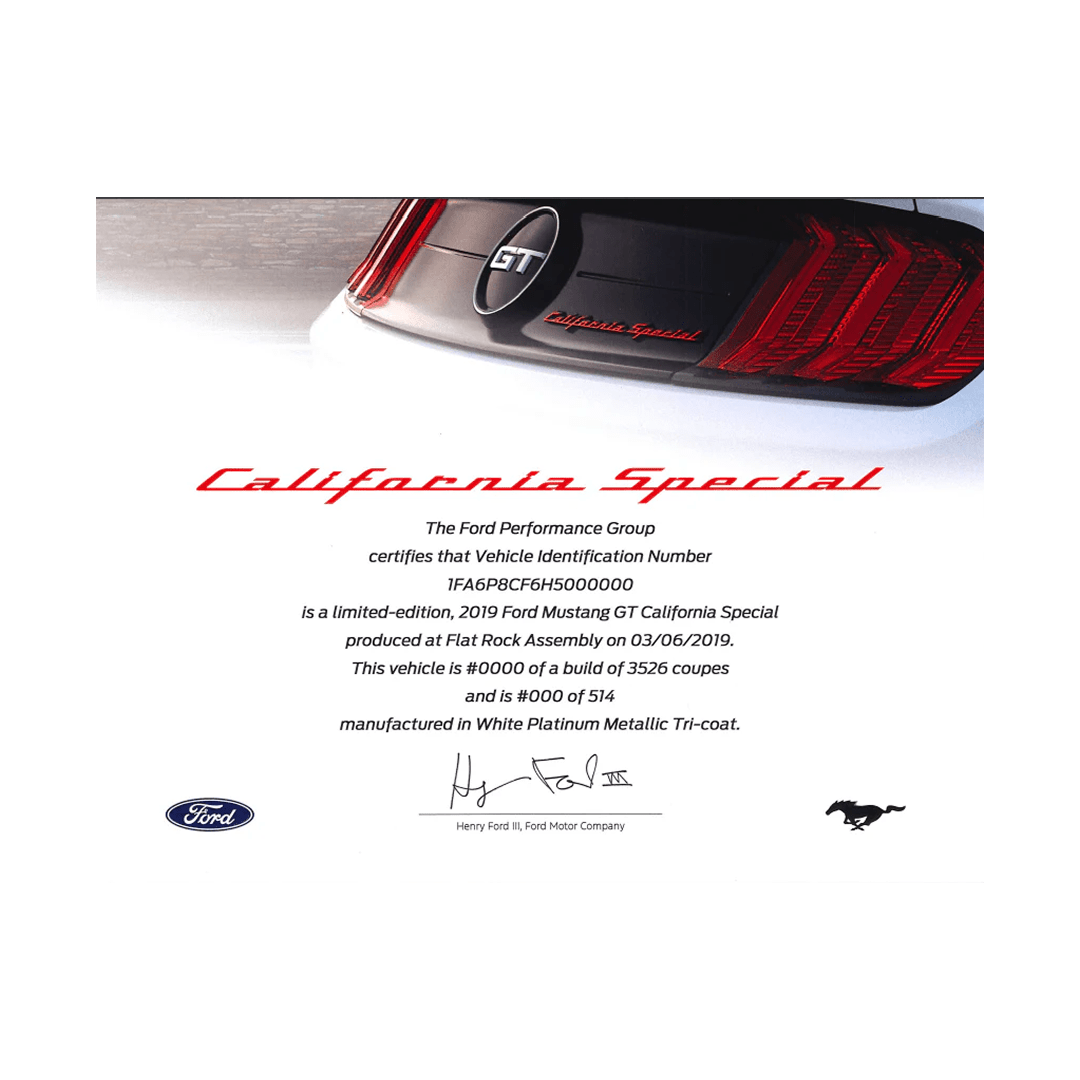 2019 - 2021 Mustang GT California Special Certificate - Ford Show Parts