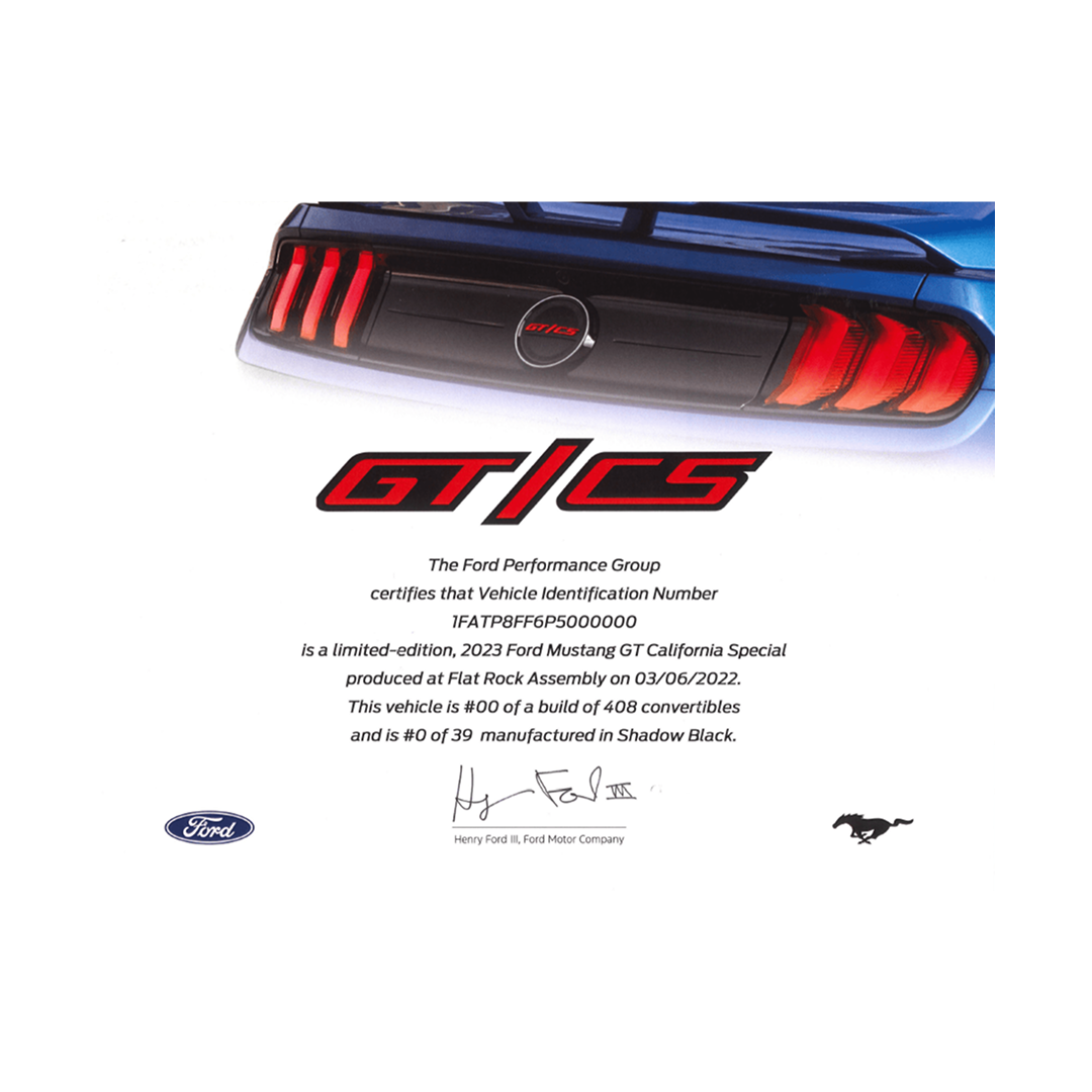 2022 - 2023 Mustang GT California Special Certificate - Ford Show Parts