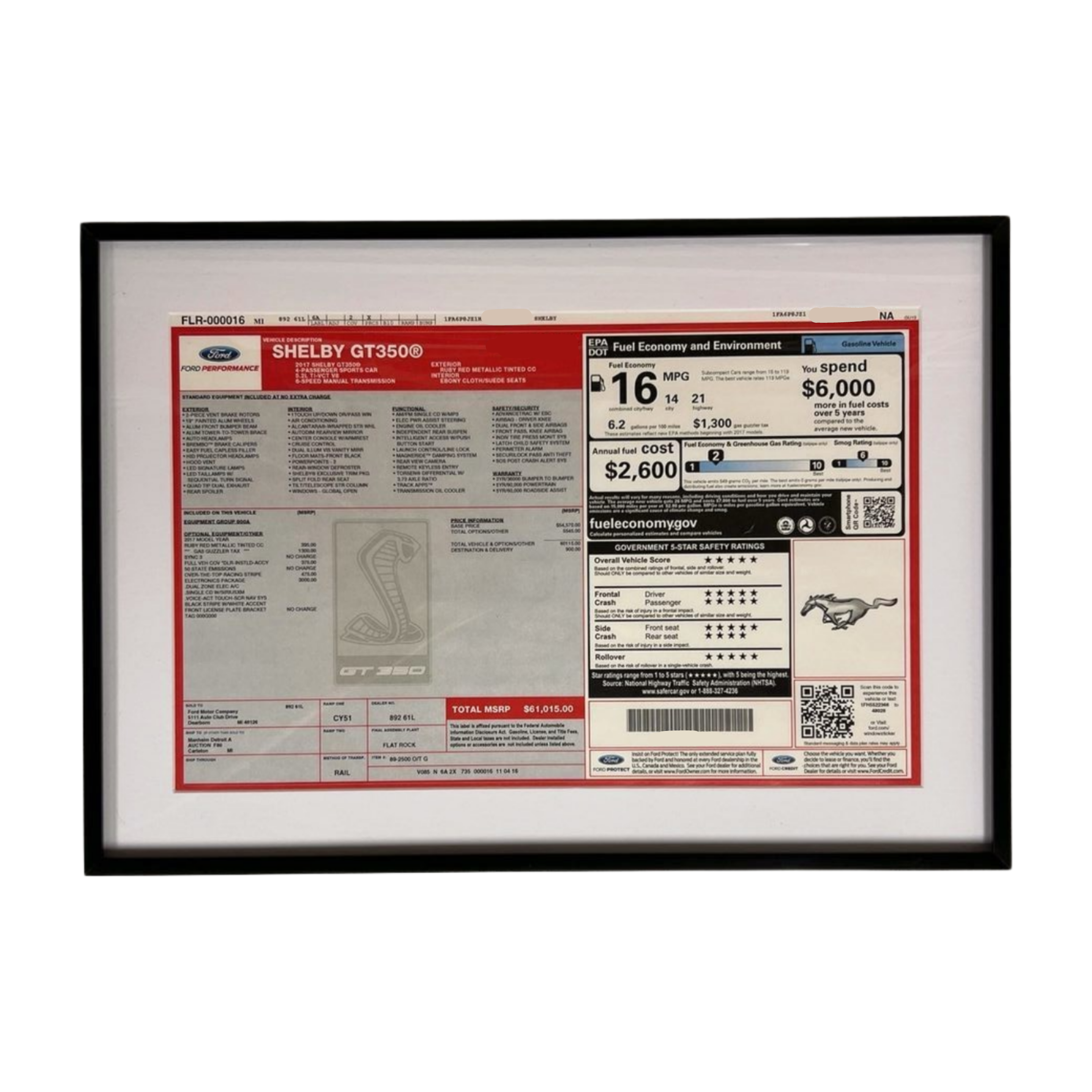 Window Sticker Frame with Matting (Fits 2013+ Vehicles)