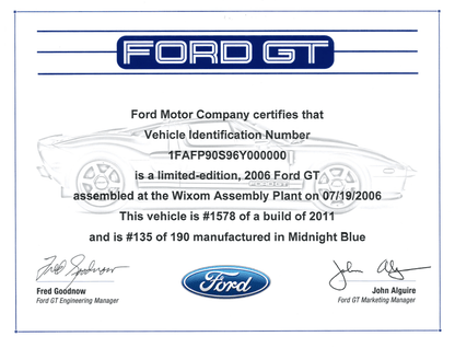 Ford GT Certificate Package - Ford Show Parts
