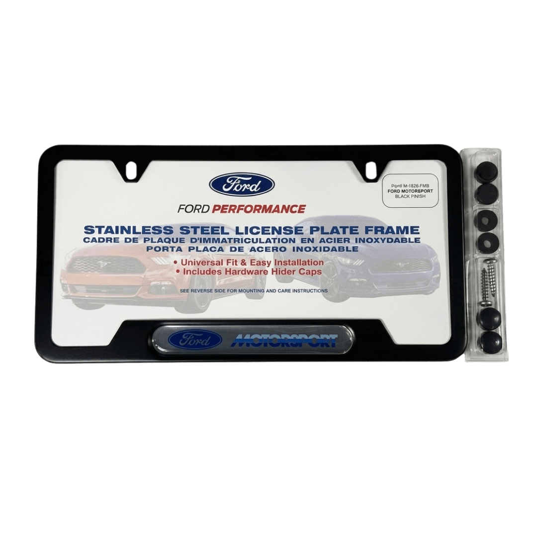 Ford Motorsport License Plate Frame-Black Stainless Steel - Ford Show Parts