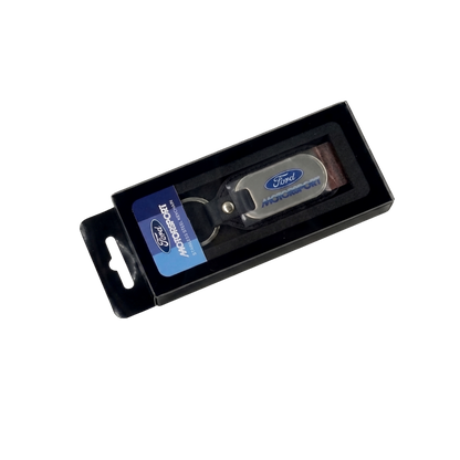 Ford Motorsport Stainless Steel & Leather Keychain - Ford Show Parts 