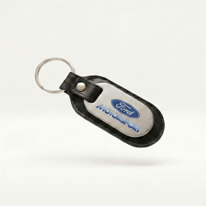 Ford Motorsport Stainless Steel & Leather Keychain - Ford Show Parts 