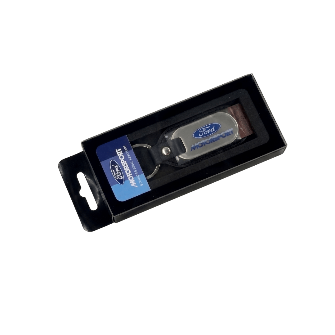 Ford Motorsport Stainless Steel & Leather Keychain - Ford Show Parts
