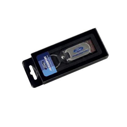 Ford Motorsport Stainless Steel & Leather Keychain - Ford Show Parts