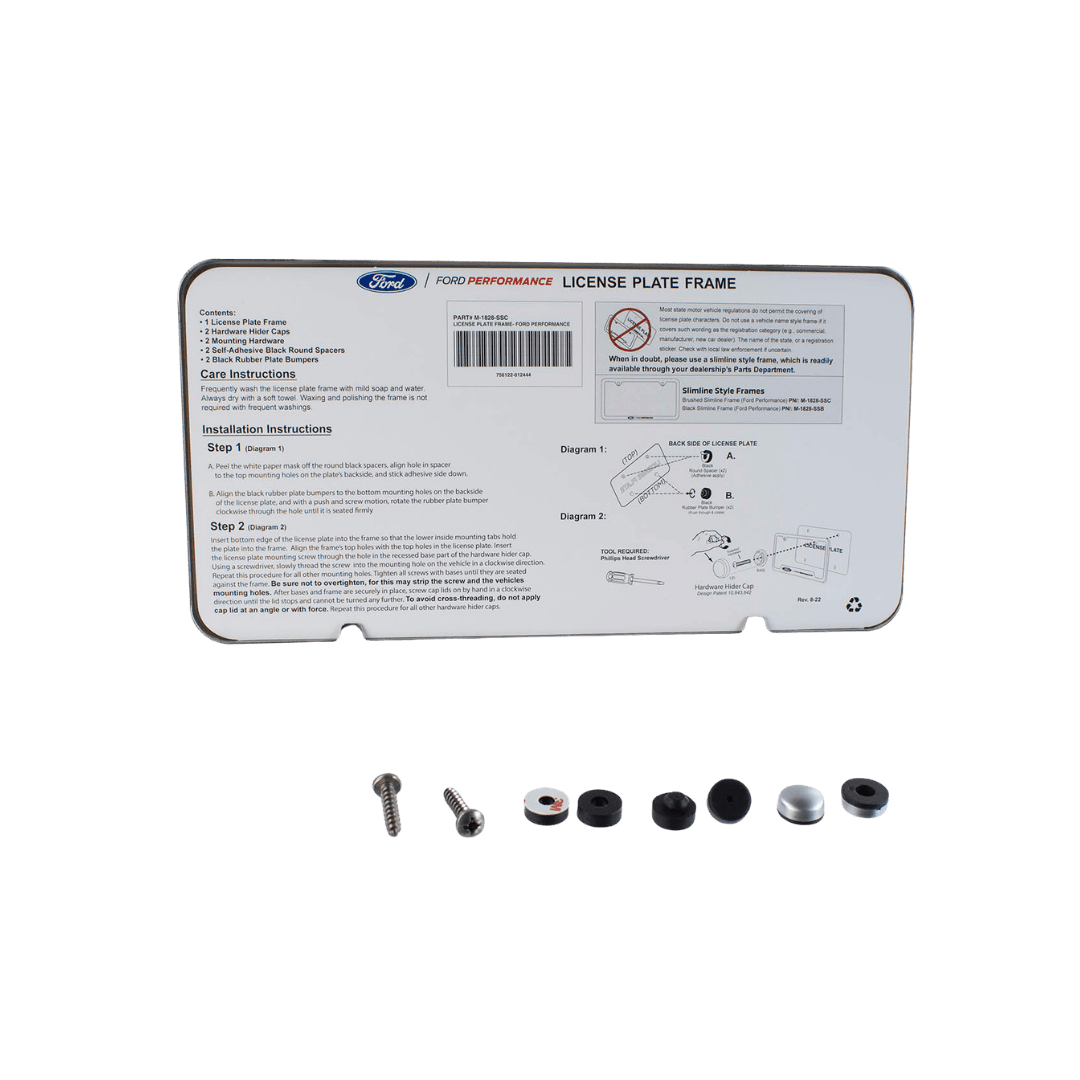 Ford Performance Slim License Plate Frame - Brushed Stainless Steel - Ford Show Parts