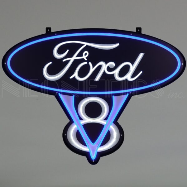 Ford V8 LED Flex - Neon Sign in Steel Can - Ford Show Parts