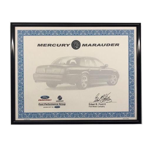Mercury Marauder Certificate - Ford Show Parts