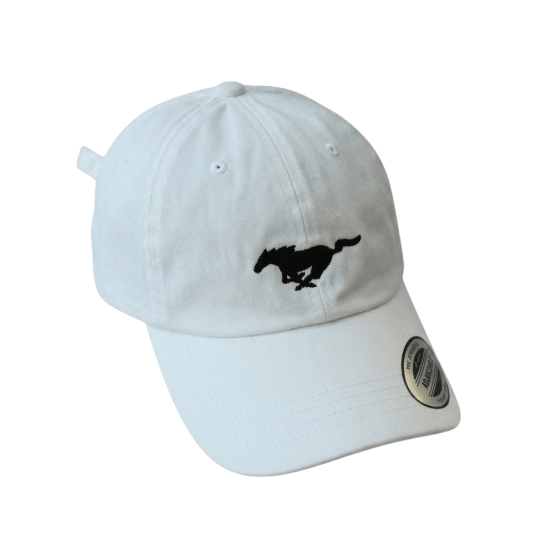 White Mustang Pony Logo Dad Hat - Ford Show Parts