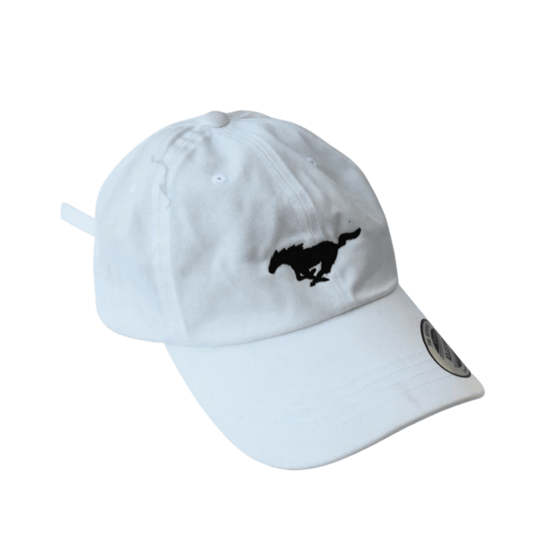 White Mustang Pony Logo Dad Hat - Ford Show Parts