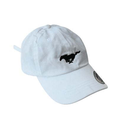 White Mustang Pony Logo Dad Hat - Ford Show Parts