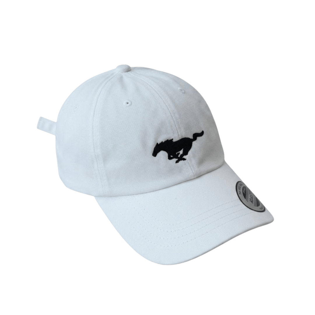 White Mustang Pony Logo Dad Hat - Ford Show Parts