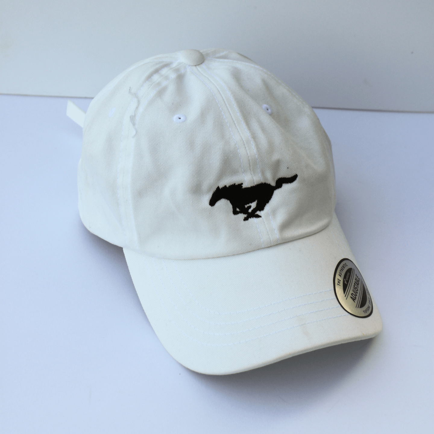 White Mustang Pony Logo Dad Hat - Ford Show Parts
