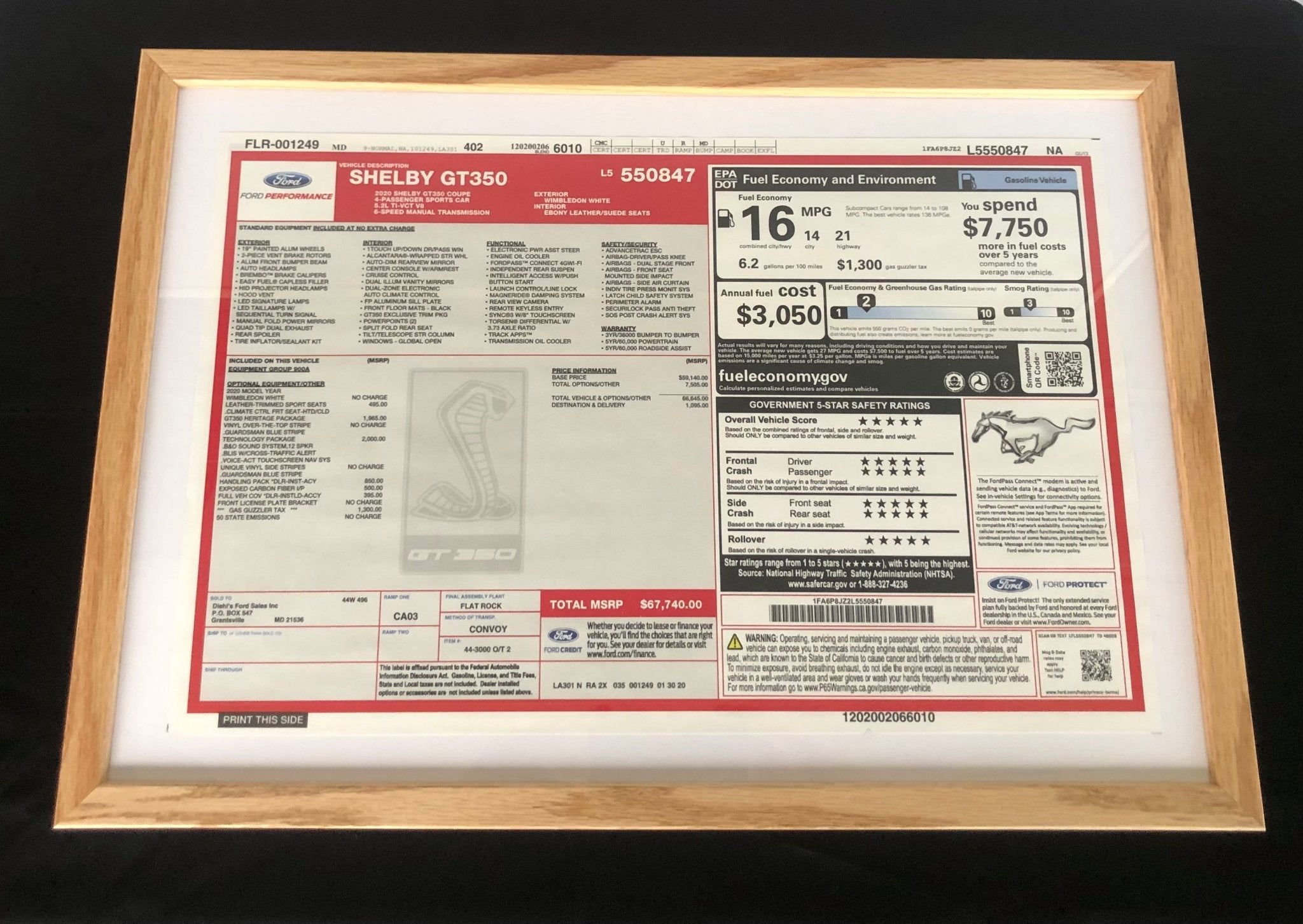 Window Sticker Frame with Matting (Fits 2013+ Vehicles) - Ford Show Parts