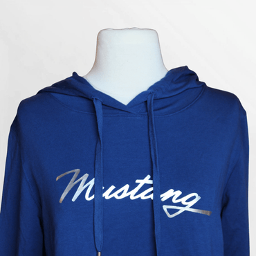 Women's Navy Mustang Script Hooded Tee - Ford Show Parts