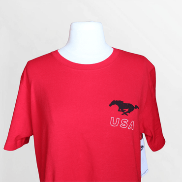 Women's Red Detroit Born Pony Tee - Ford Show Parts