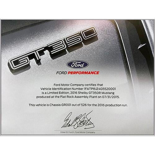 2015-2020 Shelby GT350 Certificate of Authenticity