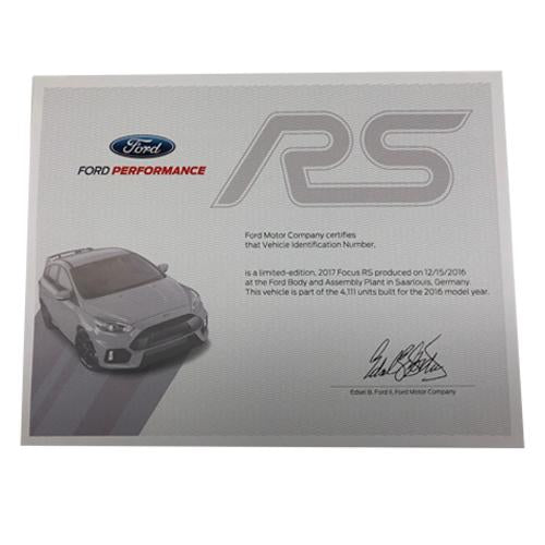 2016-2018 Focus RS Certificate of Authenticity