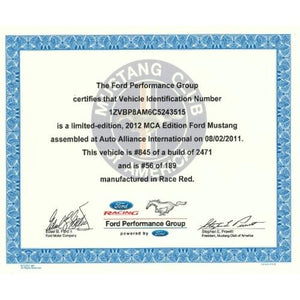 MCA Certificate 2011-2014 Mustang